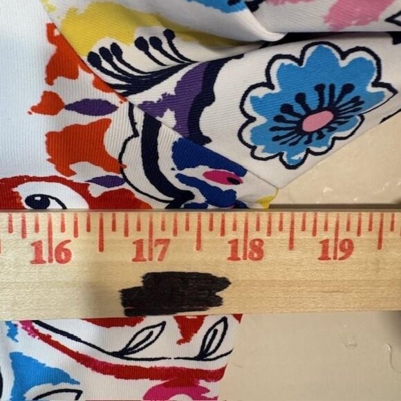 J.McLaughlin Shirt Womens Medium Multicolor Ruffle V Neck 3/4 Sleeve Stretch - Picture 6 of 7